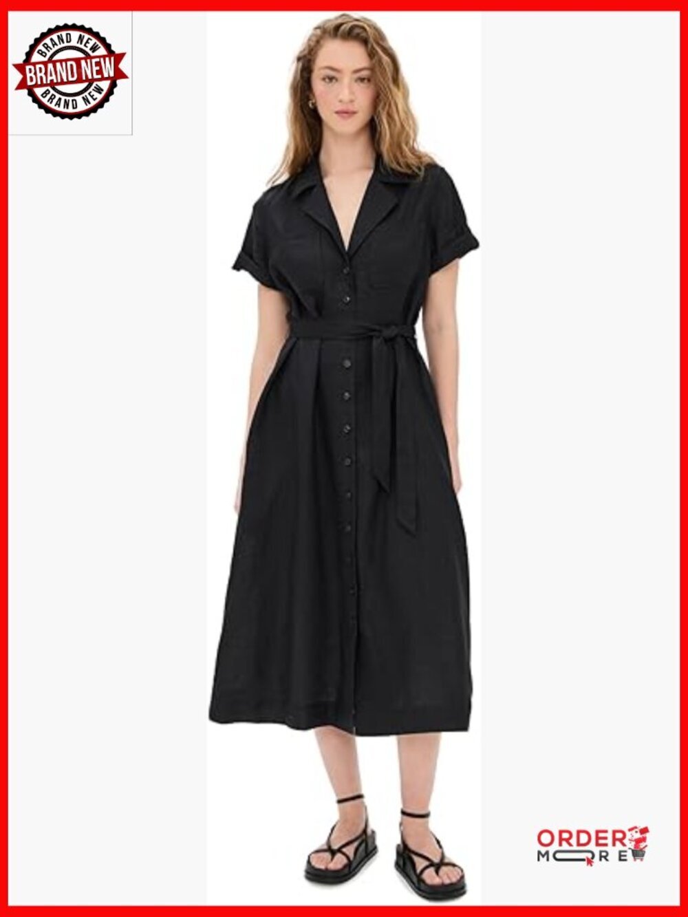 Short sleeve button front midi dress with pockets